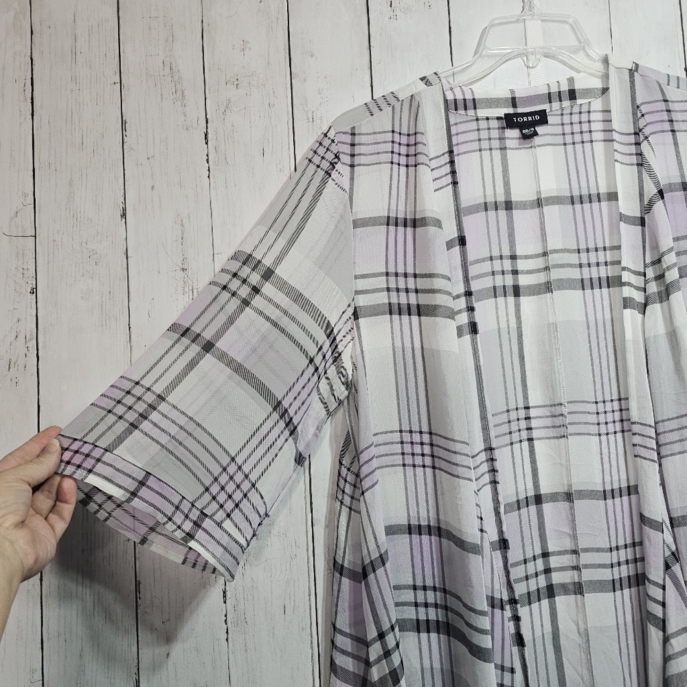 Torrid Chiffon Maxi High Low Kimono Duster Women’s Plus Size 00/0 Plaid Sheer. - Picture 6 of 8